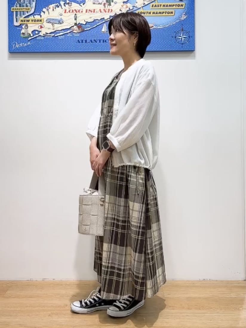 Hamaさんの「Dessin｜【リンクコーデ・洗える】ウエストドロスト付きチェック柄ワンピース」を使ったコーディネート