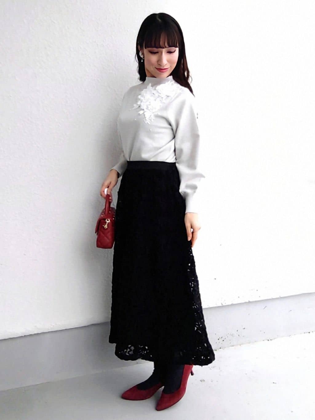 keinaさんの「SunaUna｜◆【洗える】ケミカルレースニット」を使ったコーディネート