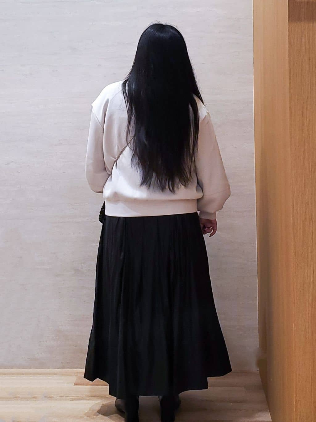 ちぃさんの「OPAQUE.CLIP｜レザーライクタックフレアスカート【洗濯機洗い可】」を使ったコーディネート