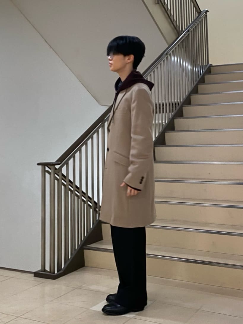 キムラさんの「TAKEO KIKUCHI｜カシミヤブレンド ビーバー調チェスターコート」を使ったコーディネート
