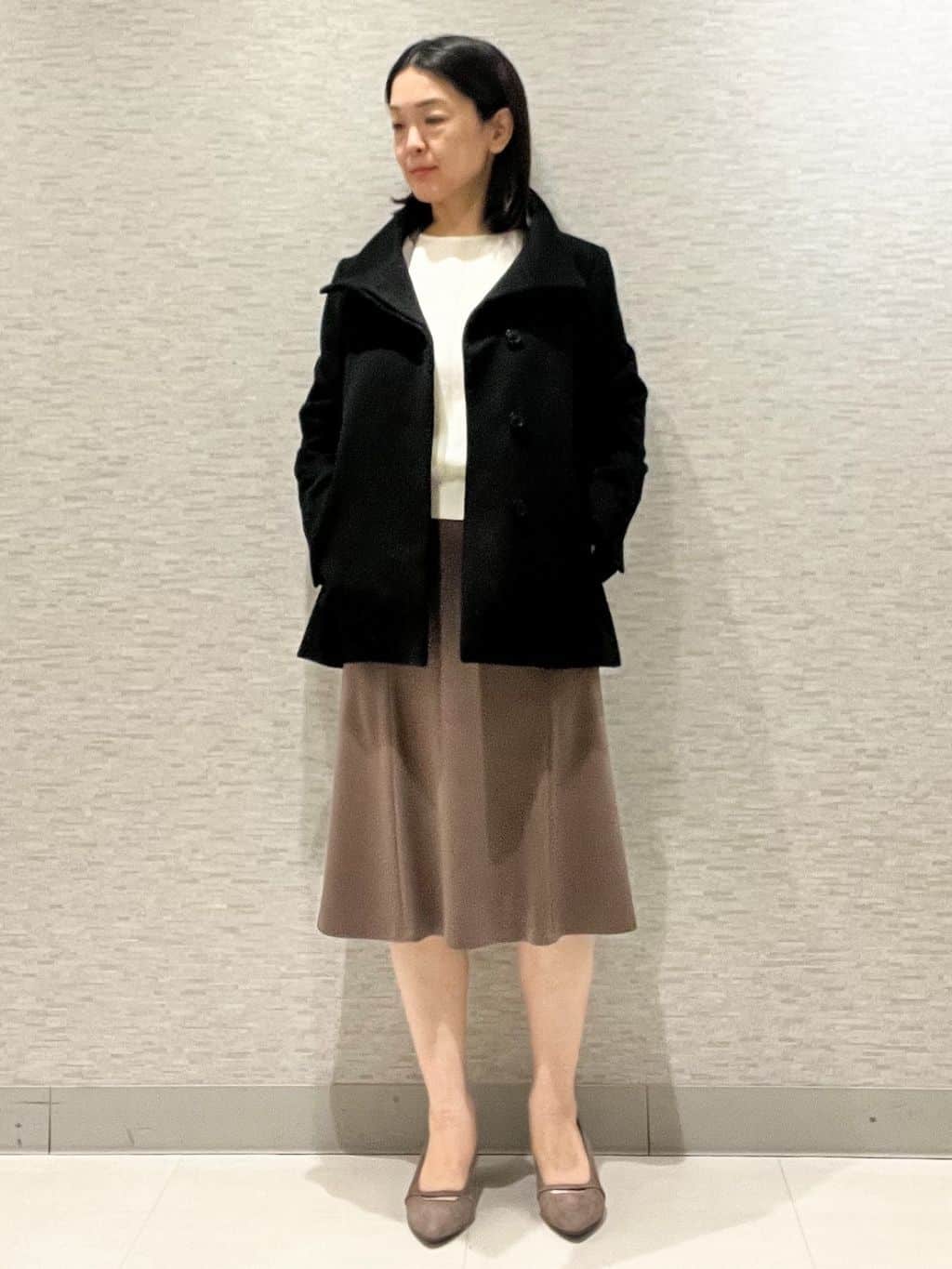 marikoさんの「Reflect｜【SS-4Lサイズ／衿が顔に当たらない◎】スタンドネックミドルコート」を使ったコーディネート