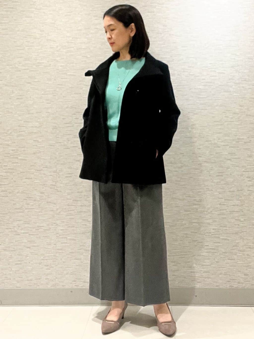 marikoさんの「Reflect｜【SS-4Lサイズ／衿が顔に当たらない◎】スタンドネックミドルコート」を使ったコーディネート