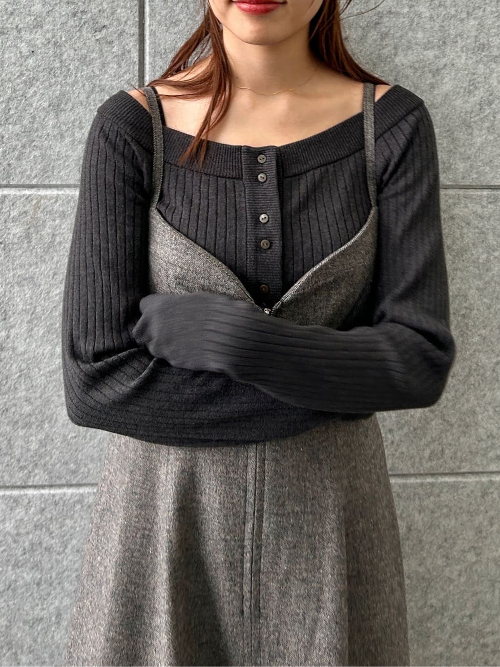 harunaさんの「CODE A｜tweed zip cami dress」を使ったコーディネート