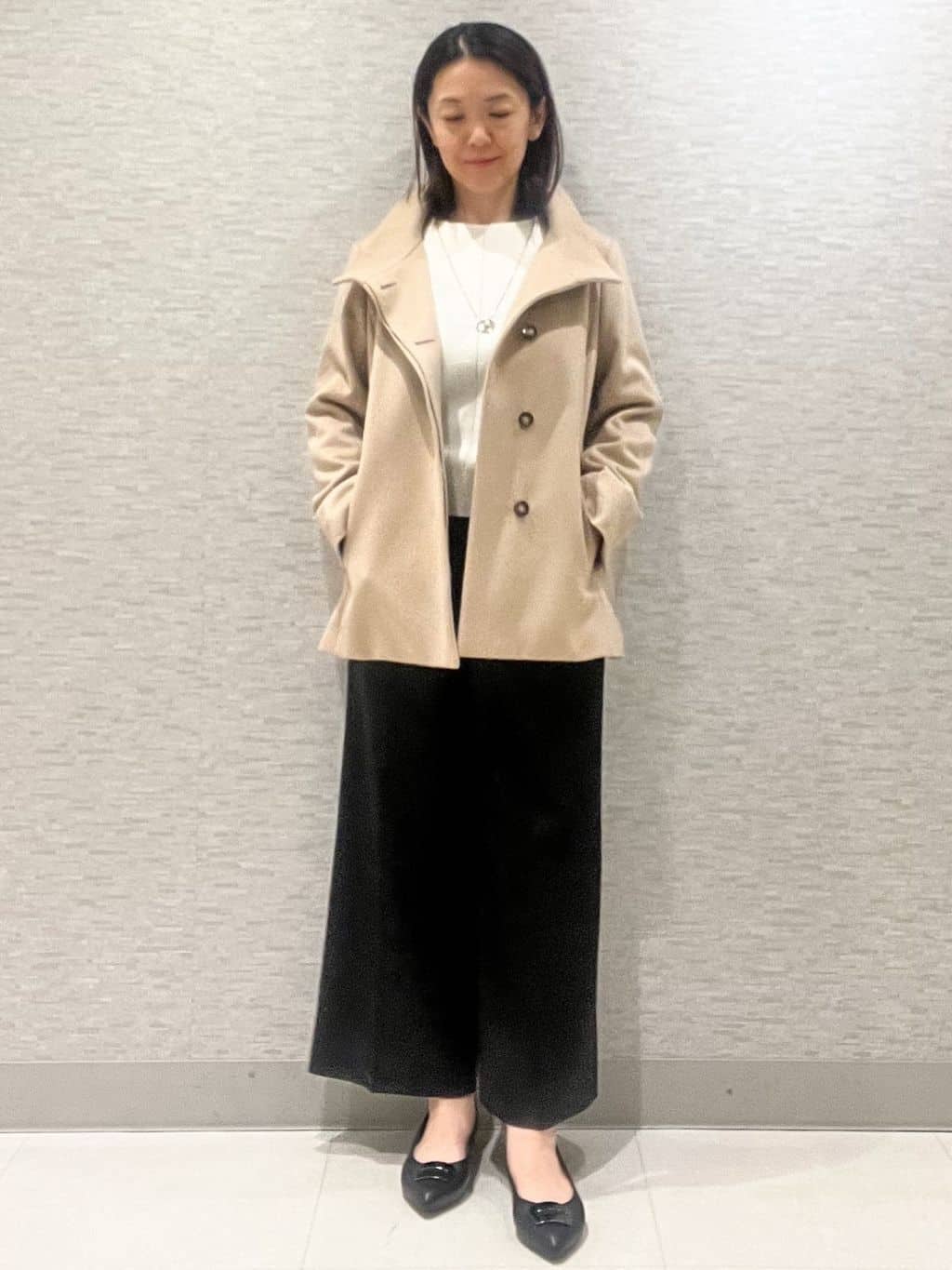 marikoさんの「Reflect｜【SS-4Lサイズ／衿が顔に当たらない◎】スタンドネックミドルコート」を使ったコーディネート