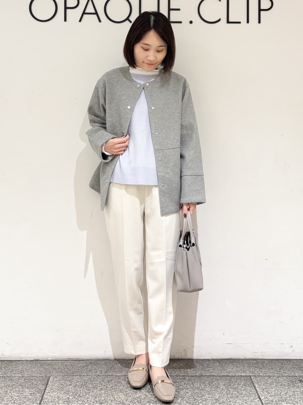 riさんの「OPAQUE.CLIP｜ウールライクメルトンノーカラーコート【洗濯機洗い可】」を使ったコーディネート