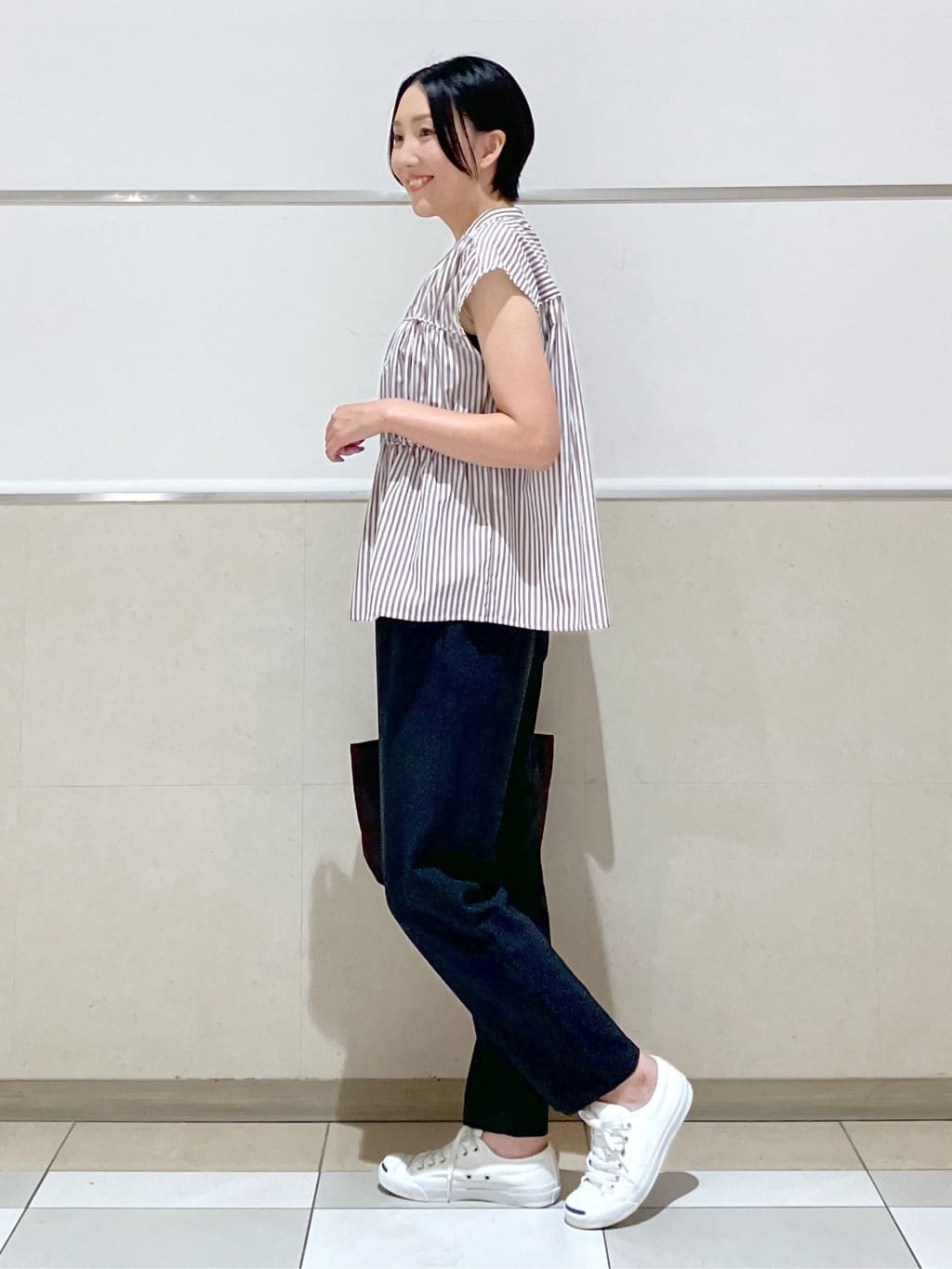 eriko さんの「Dessin｜【洗える】ストライプ柄ギャザーブラウス」を使ったコーディネート