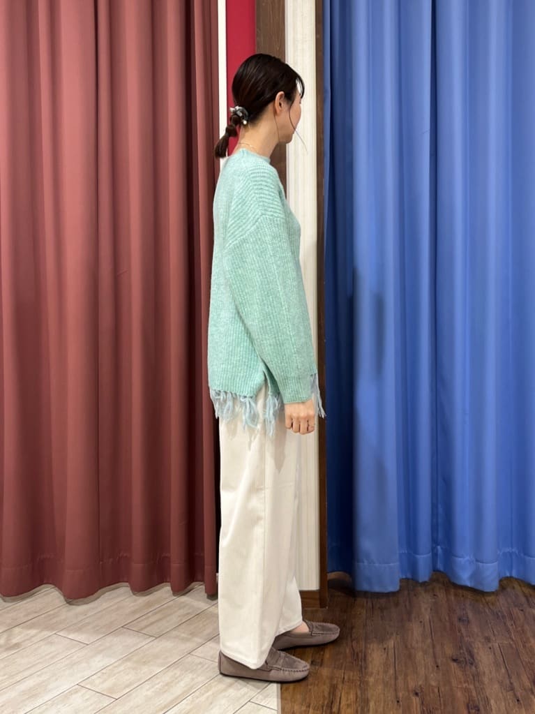 muさんの「SHOO･LA･RUE｜【S-LL】1枚で決まる 裾フリンジニット」を使ったコーディネート