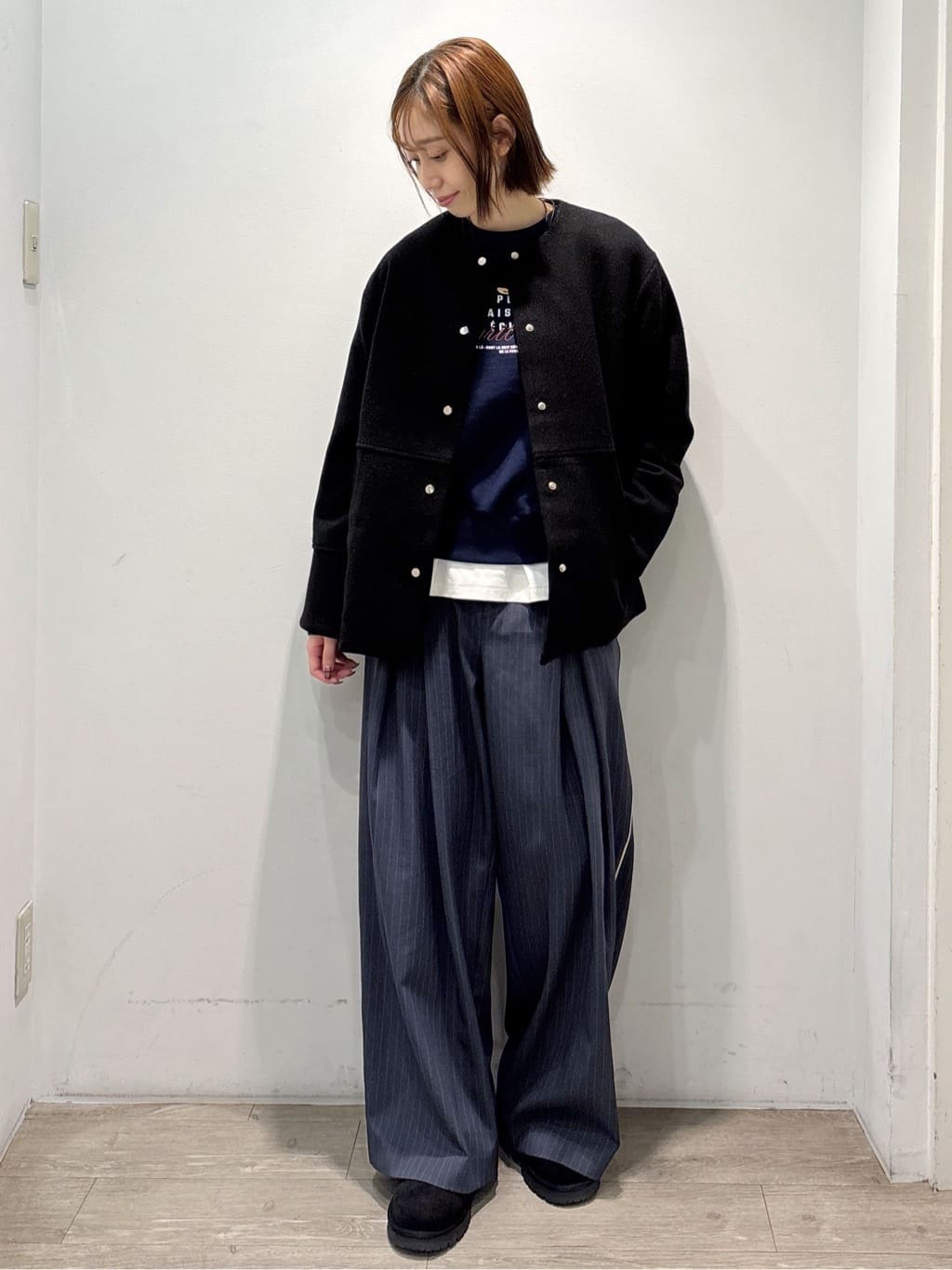 ぶまりんさんの「OPAQUE.CLIP｜ウールライクメルトンノーカラーコート【洗濯機洗い可】」を使ったコーディネート