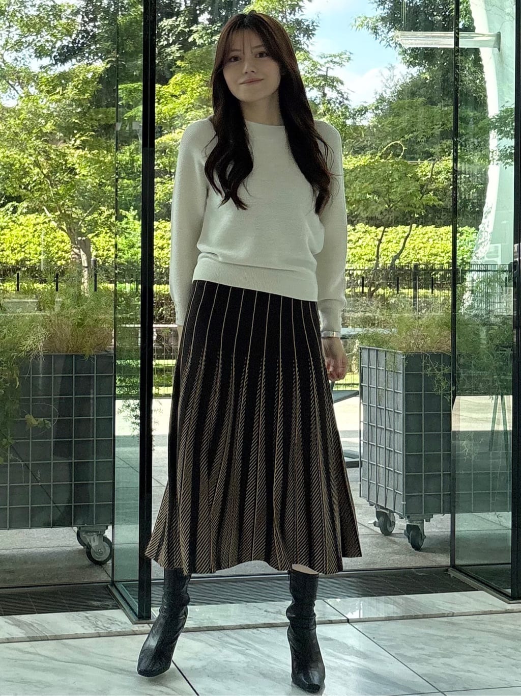 sayaさんの「COUP DE CHANCE｜【手洗い可】ニットプリーツフレアスカート」を使ったコーディネート