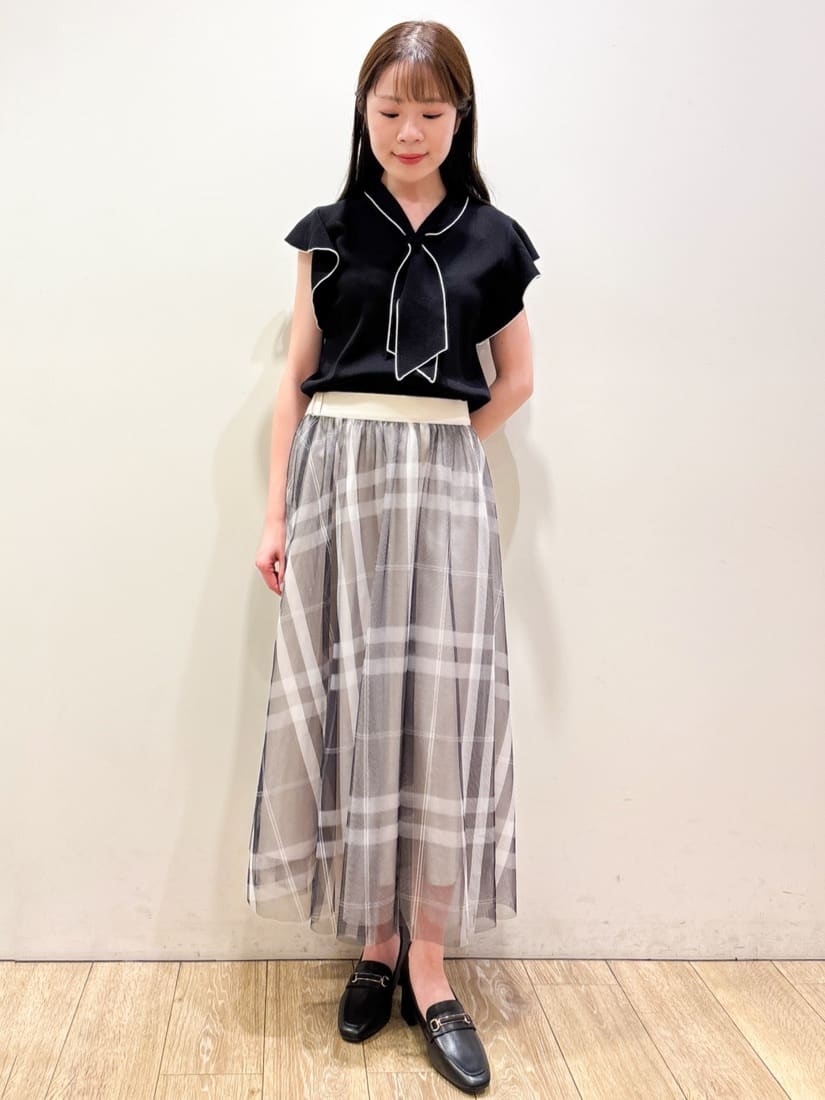 ayaさんの「index｜フレアスリーブボウタイニット【洗濯機洗い可／接触冷感／抗ピル】」を使ったコーディネート