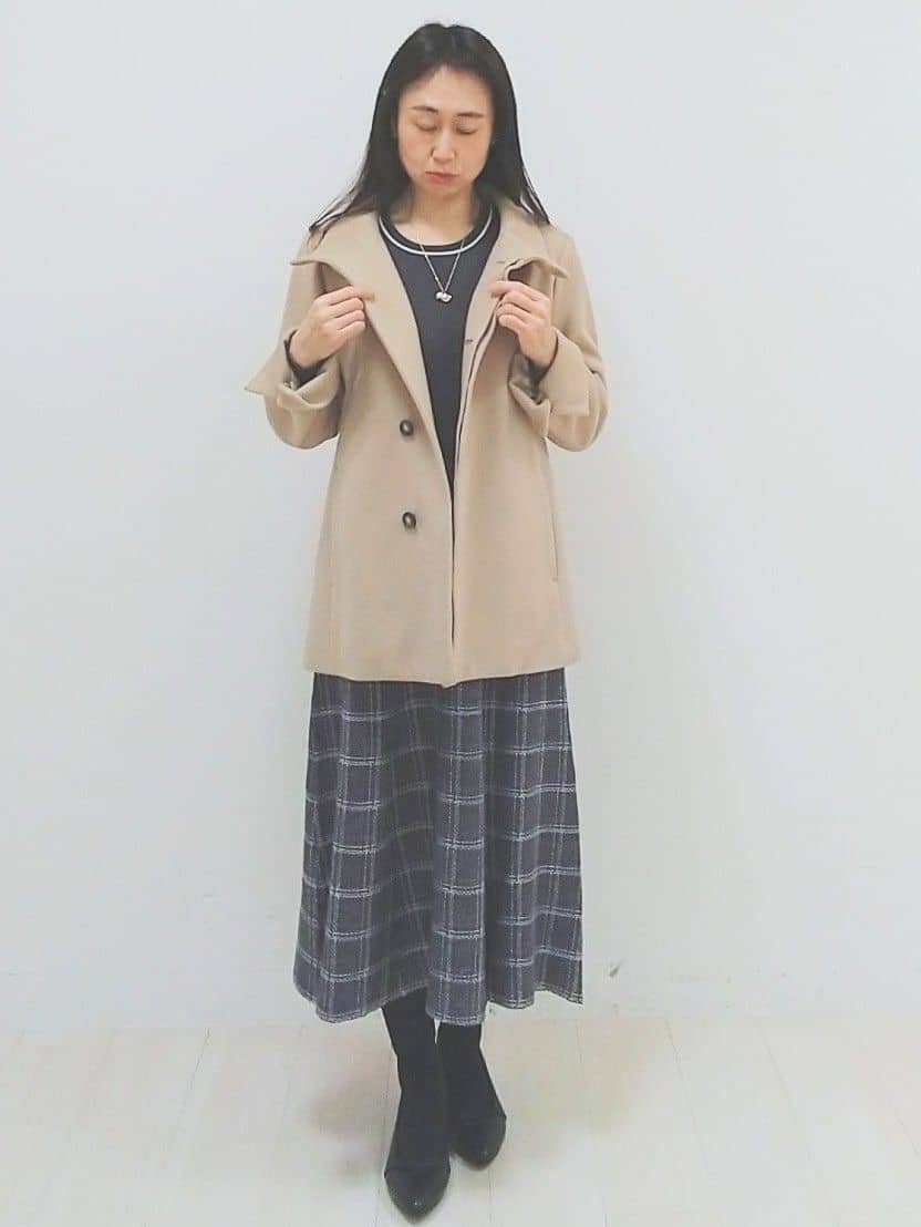 SANAさんの「Reflect｜【SS-4Lサイズ／衿が顔に当たらない◎】スタンドネックミドルコート」を使ったコーディネート