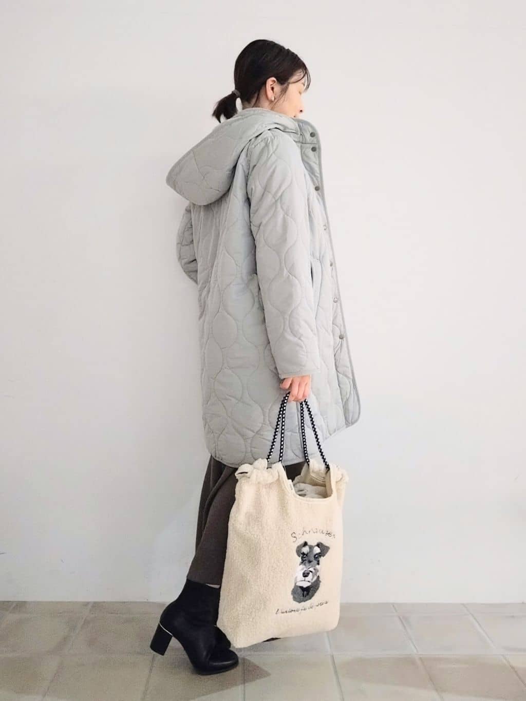 miomioさんの「SHOO･LA･RUE｜【撥水/フード取り外し可】冬に嬉しいこだわり満載 ひょうたん柄キルトコート」を使ったコーディネート