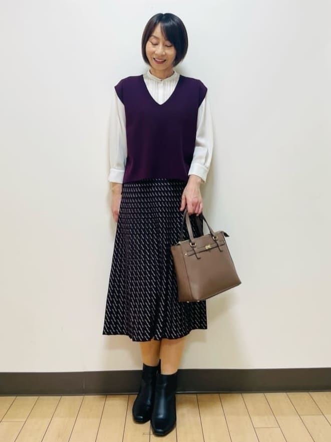 Riiさんの「Reflect｜【配色ボウタイ付き】八分袖ジョーゼットブラウス」を使ったコーディネート