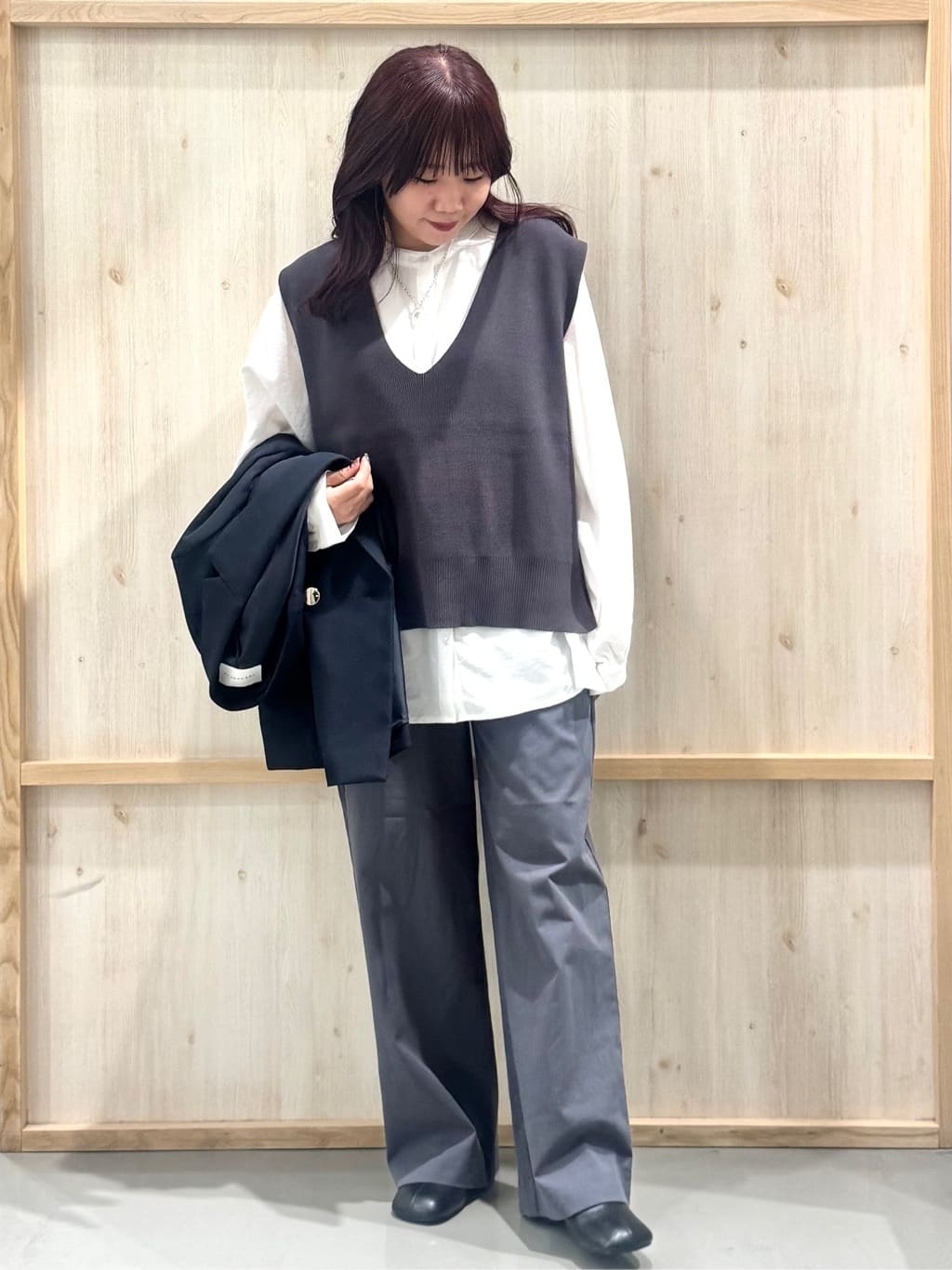 nanaさんの「THE SHOP TK｜【今羽織るなら】ダブルブレストジャケット【セットアップ可/洗える】」を使ったコーディネート