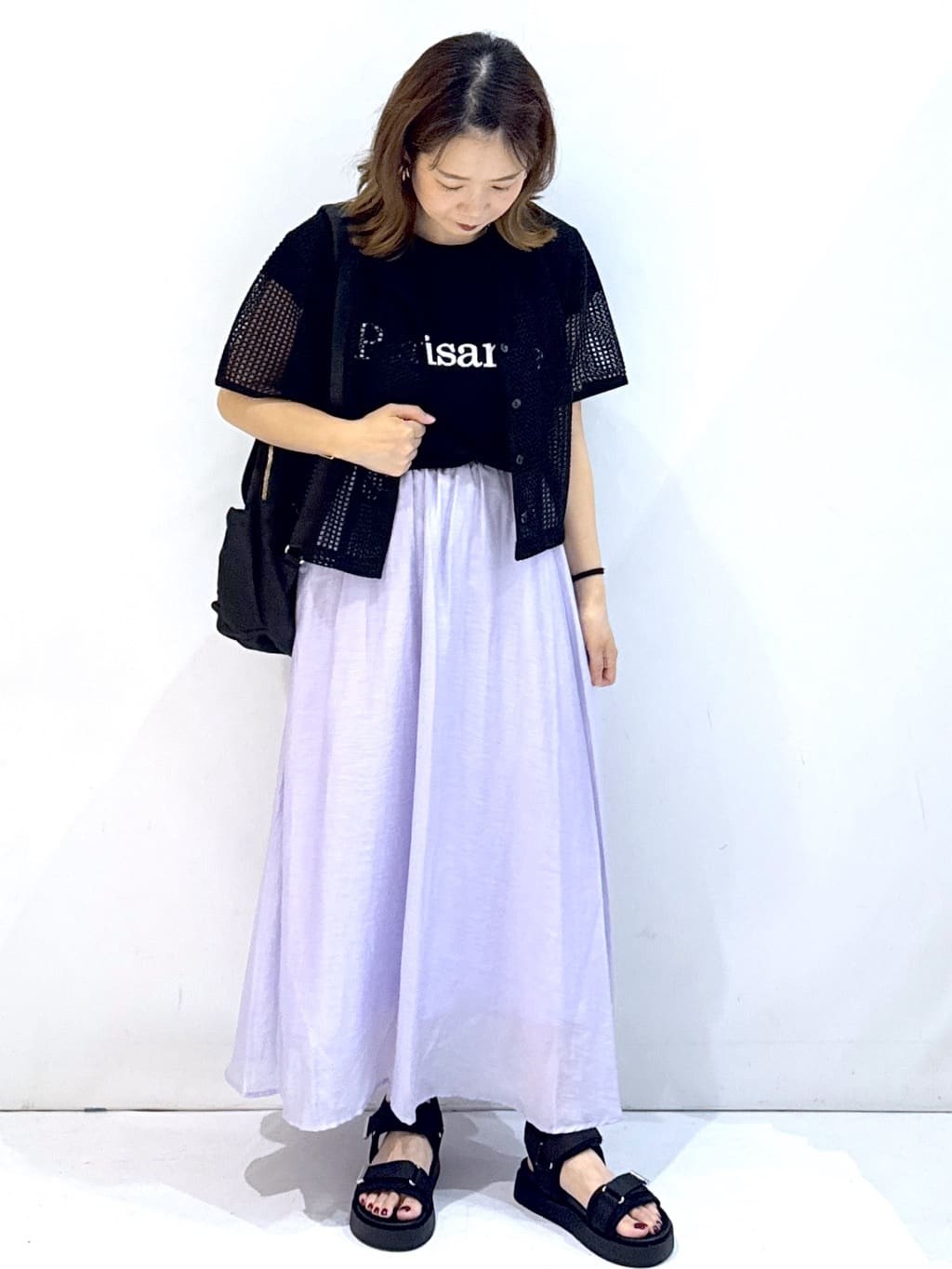 やすさんの「OPAQUE.CLIP｜ロゴフレンチスリーブニット【洗濯機洗い可／UV／接触冷感／抗ピル】」を使ったコーディネート