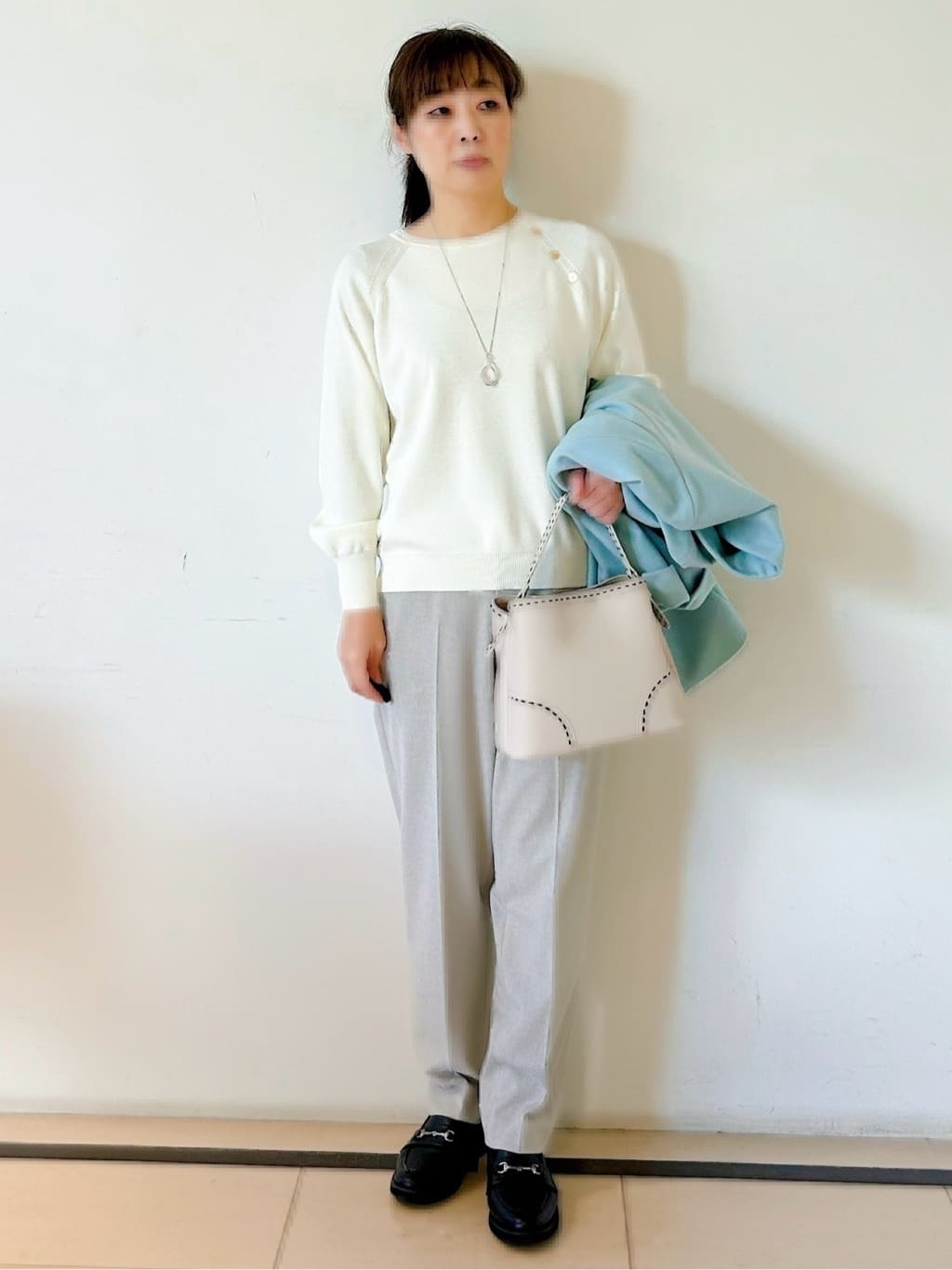 ひーさんの「Reflect｜【SS-4Lサイズ／衿が顔に当たらない◎】スタンドネックミドルコート」を使ったコーディネート