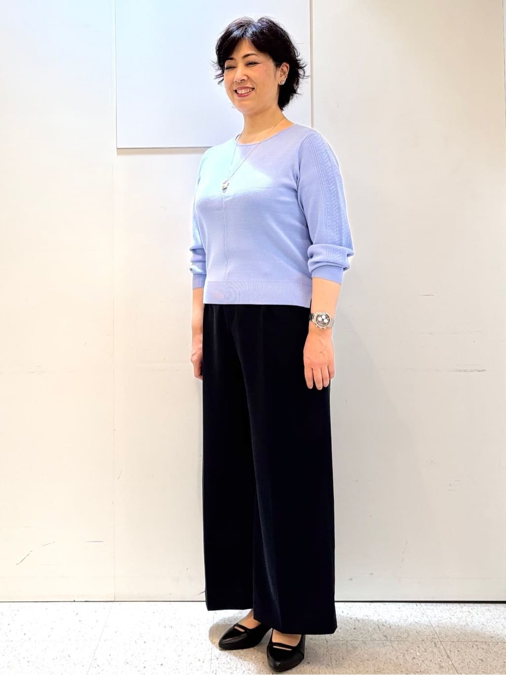 ヤスコさんの「Reflect｜【選べる6色／長く着られる◎】ボートネックニット」を使ったコーディネート