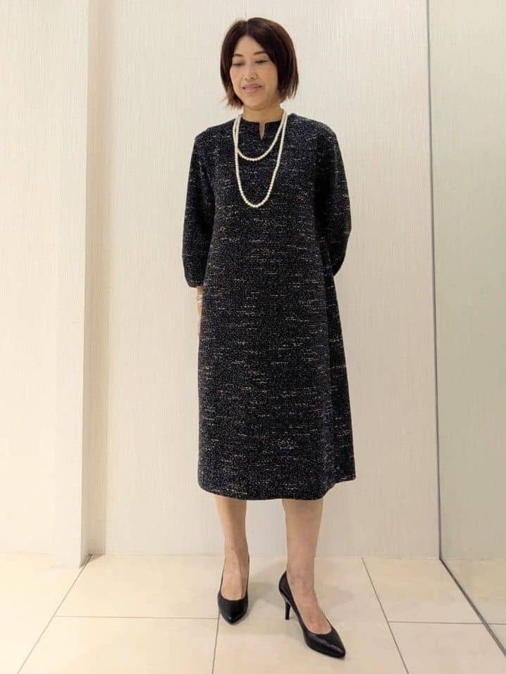 u-macoさんの「UNTITLED｜【洗える/ストレッチ】ツイードジャージワンピース」を使ったコーディネート