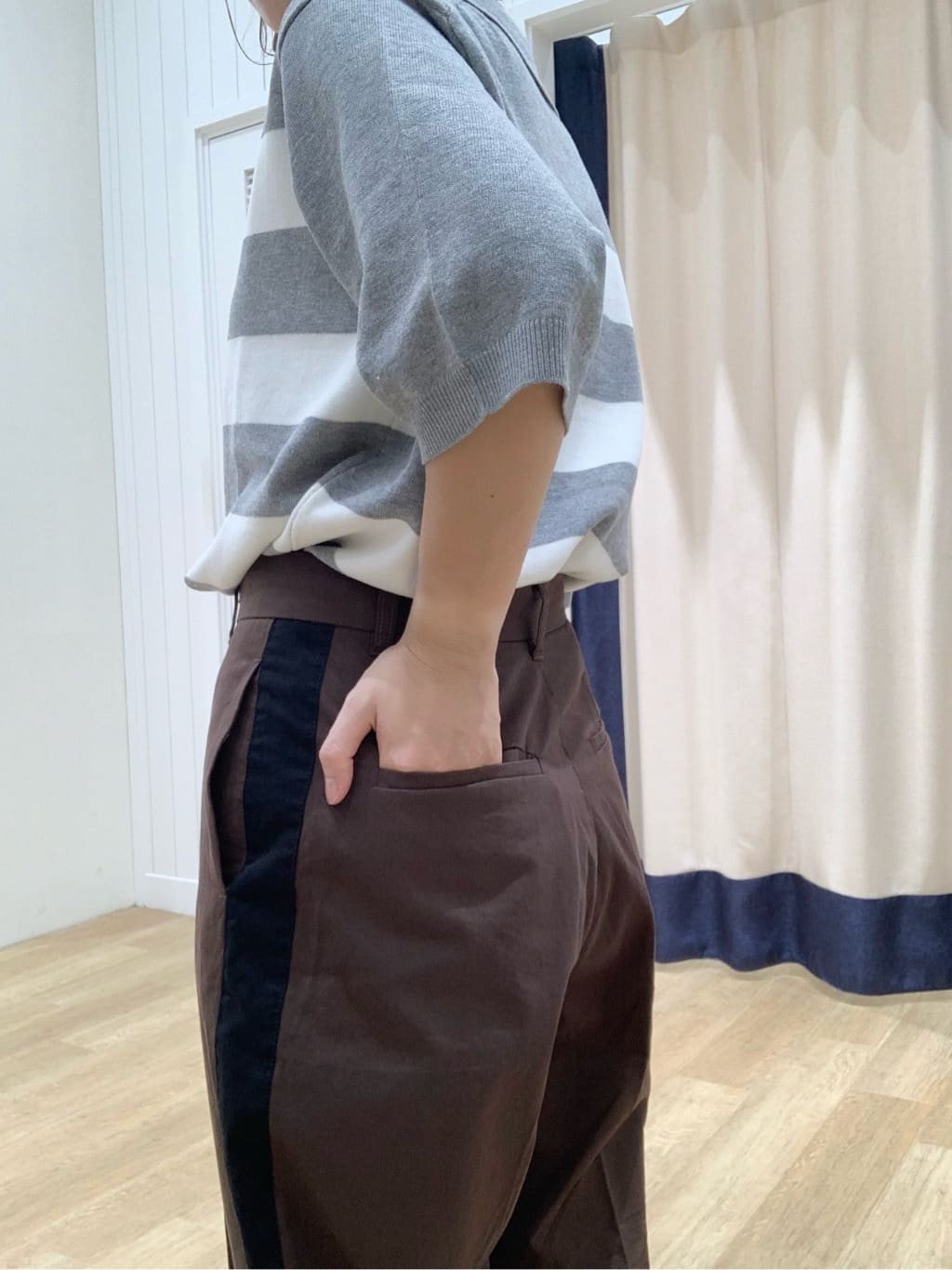 IMARIさんの「Dessin｜【ユニセックス/洗える】ボーダーニットポロシャツ」を使ったコーディネート