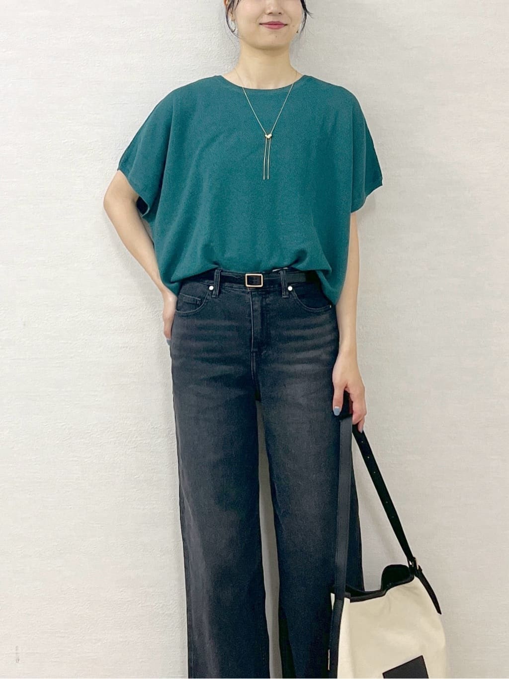 sachikoさんの「OPAQUE.CLIP｜《5色展開／S-LLサイズ》リラクシーメッシュニット【洗濯機洗い可】」を使ったコーディネート