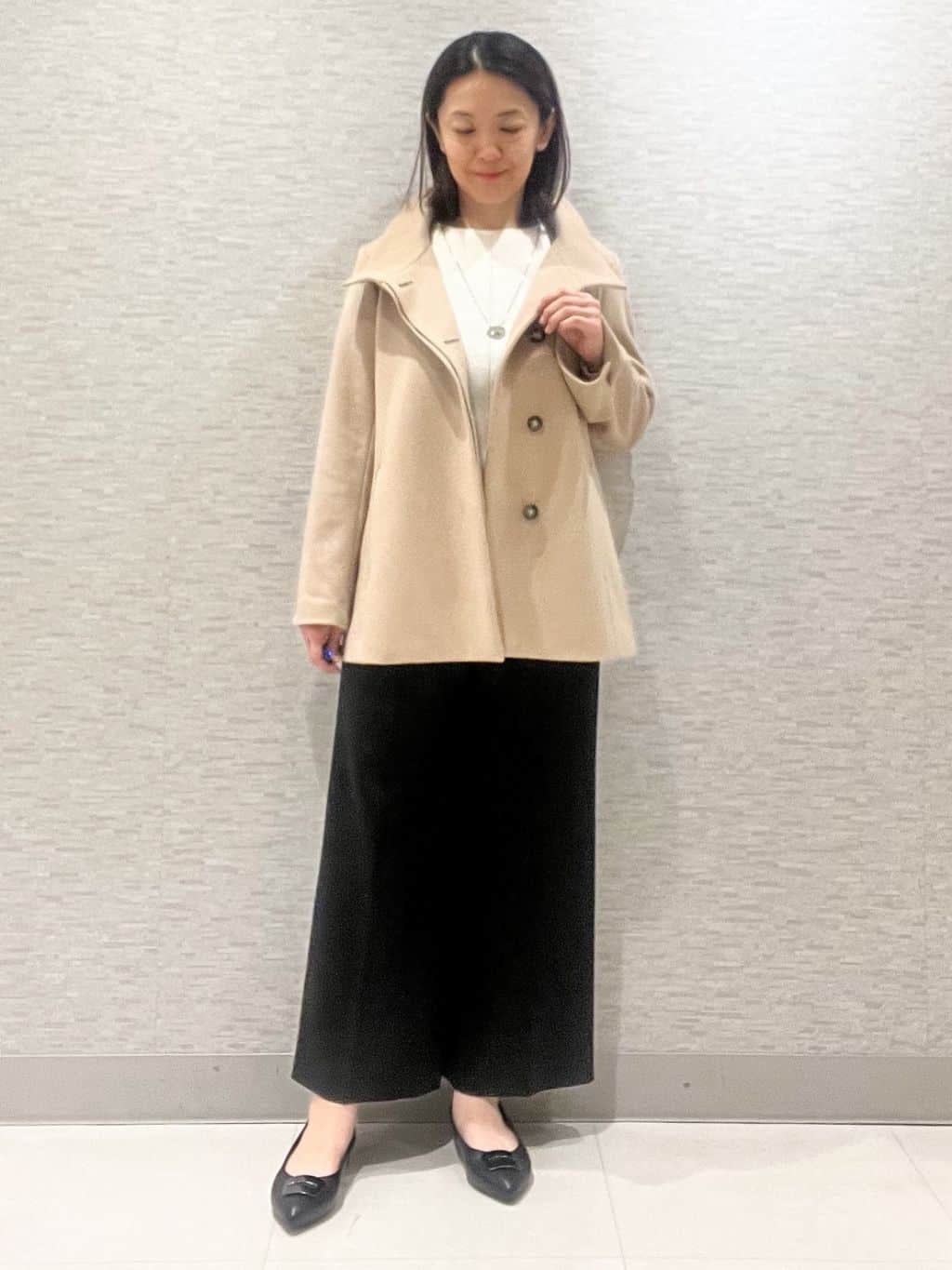marikoさんの「Reflect｜【SS-4Lサイズ／衿が顔に当たらない◎】スタンドネックミドルコート」を使ったコーディネート