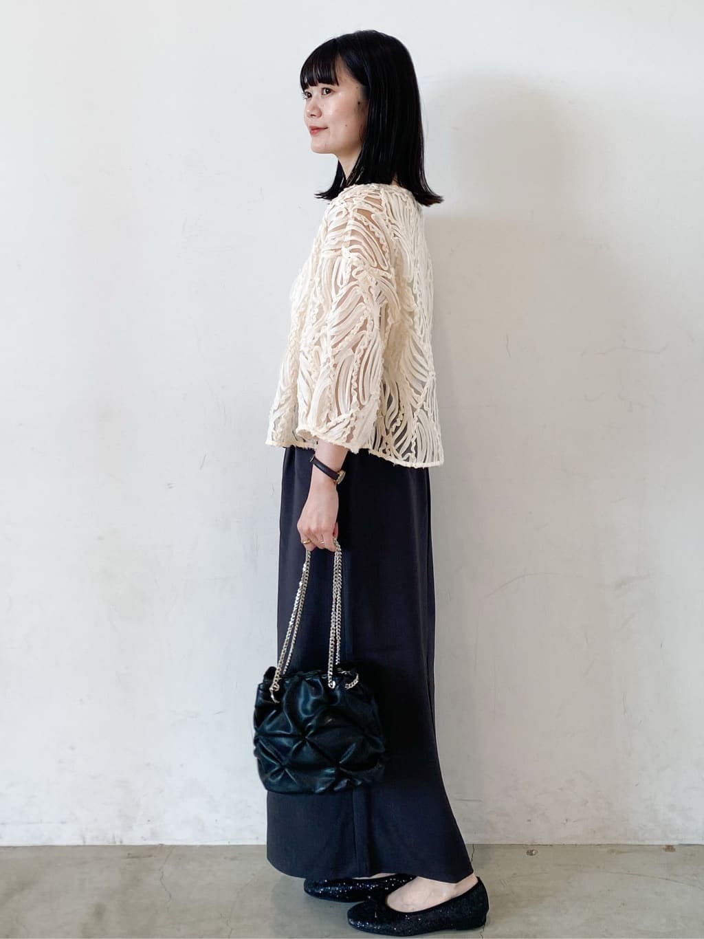 haruさんの「OPAQUE.CLIP｜シアー刺繍レース前開きブラウス【洗濯機洗い可】」を使ったコーディネート