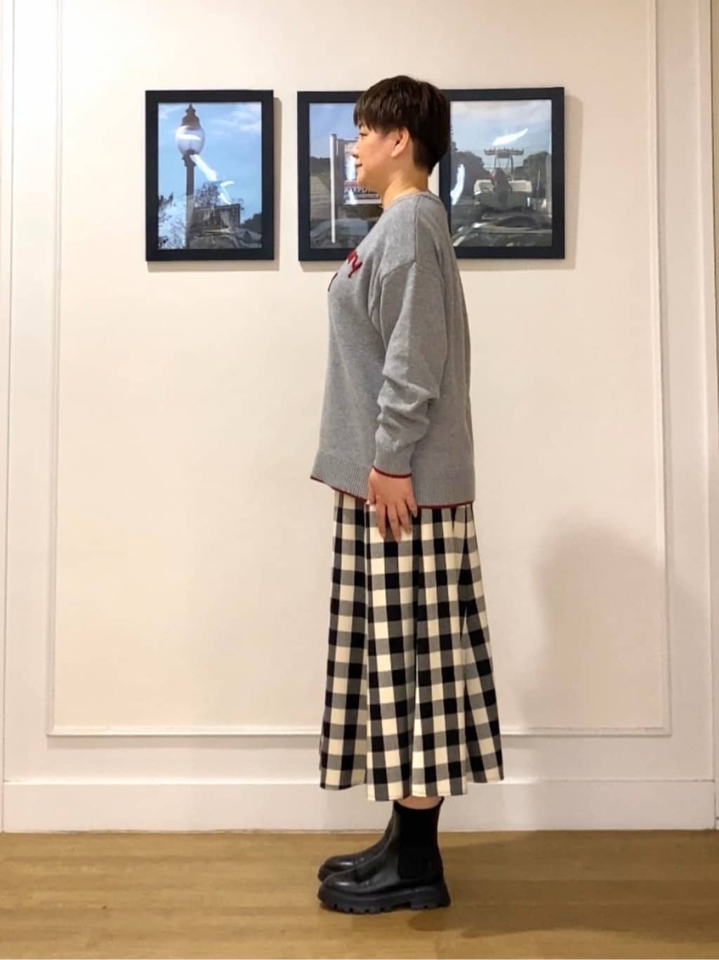 Hiroさんの「Dessin｜【洗える】ペイント風刺繍入り配色ラインニット」を使ったコーディネート