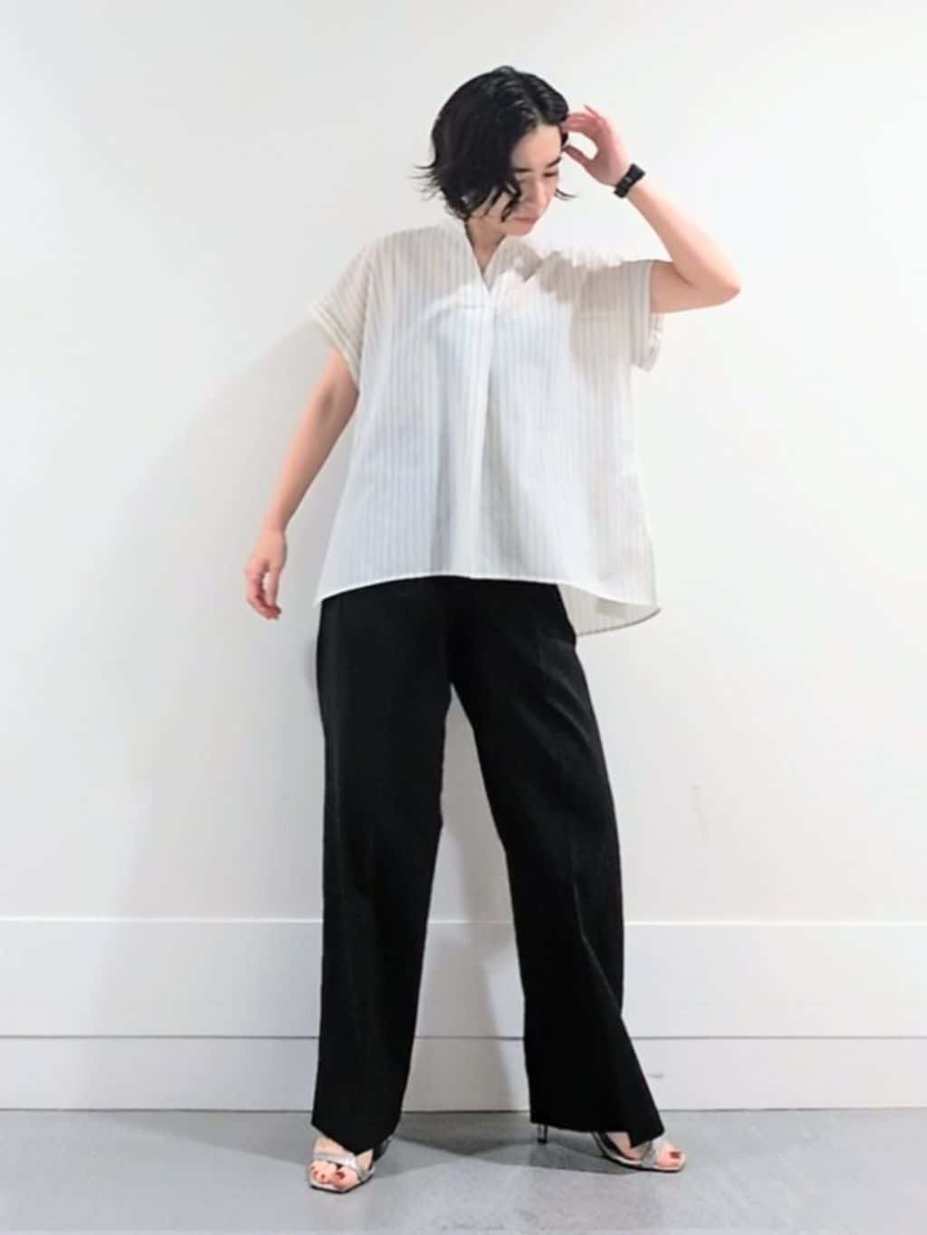 ミズタさんの「UNTITLED｜【洗える/スキッパー】フレンチスリーブシアーブラウス」を使ったコーディネート