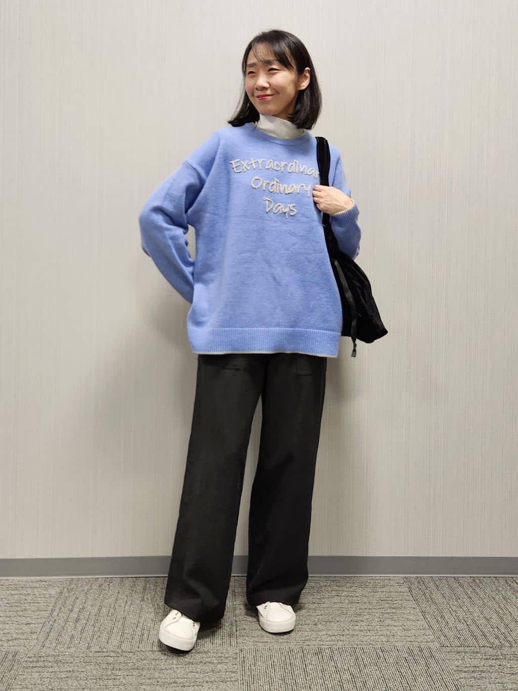 naraさんの「Dessin｜【洗える】ペイント風刺繍入り配色ラインニット」を使ったコーディネート