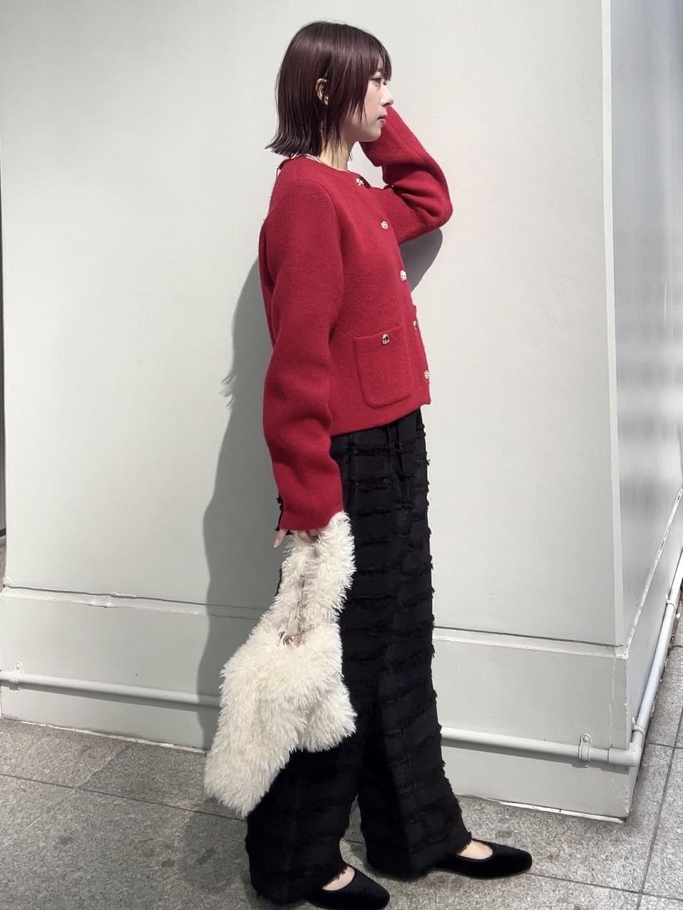 RINAさんの「OPAQUE.CLIP｜フリンジボーダージャカードワイドパンツ【洗濯機洗い可】」を使ったコーディネート
