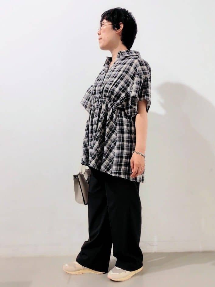 kodamaさんの「THE SHOP TK｜チェック柄チュニックブラウス」を使ったコーディネート