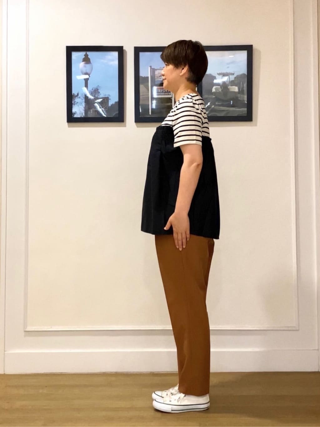 Hiroさんの「Dessin｜【ウエストゴム・洗える】センターライン入りテーパードパンツ（XS～L）」を使ったコーディネート