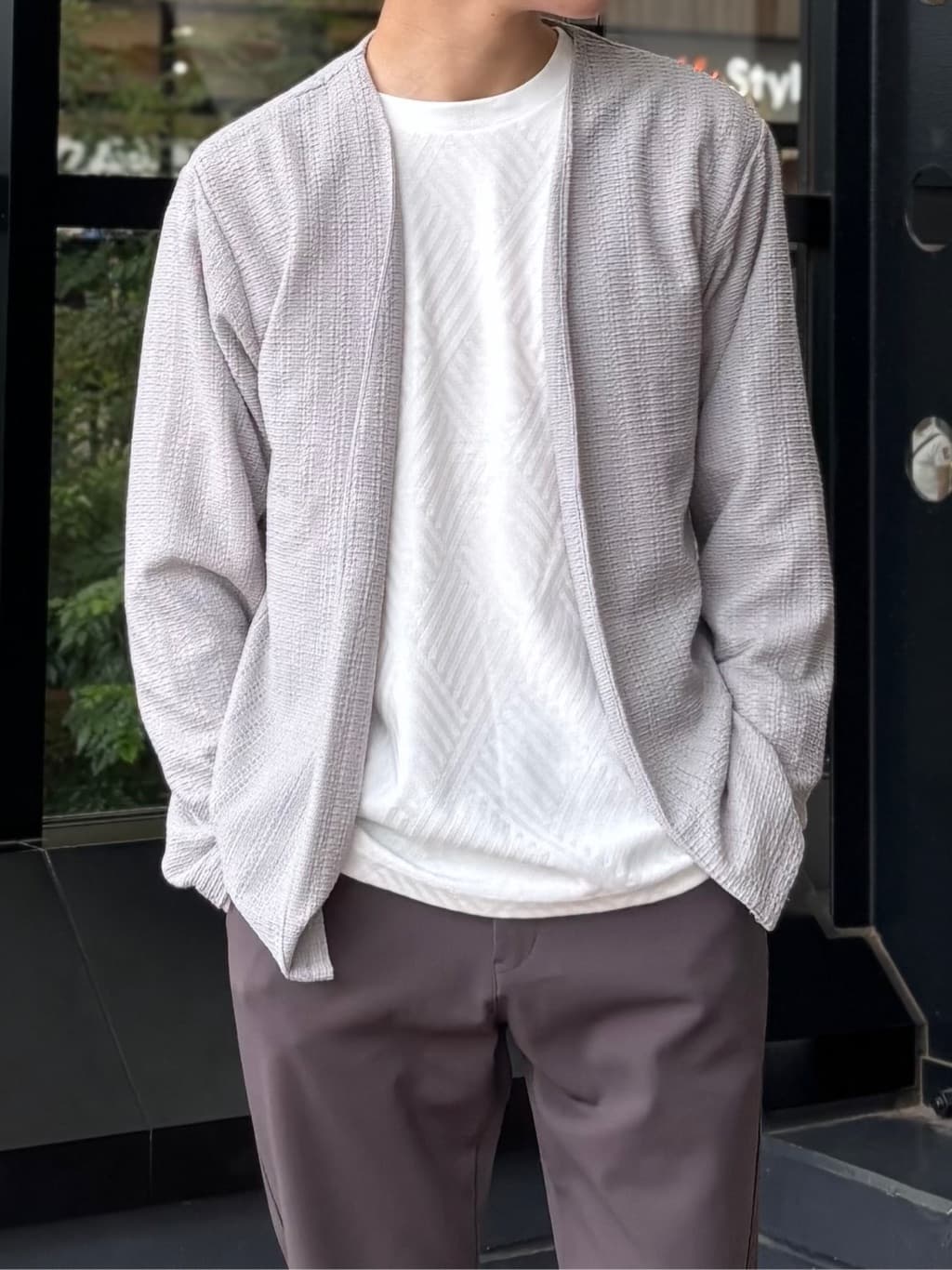 うらしーさんの「THE SHOP TK｜【セットでお買い得！！】長袖カーディガン＋半袖Tシャツ　洗濯機OK/吸水速乾(Tシャツのみ)」を使ったコーディネート