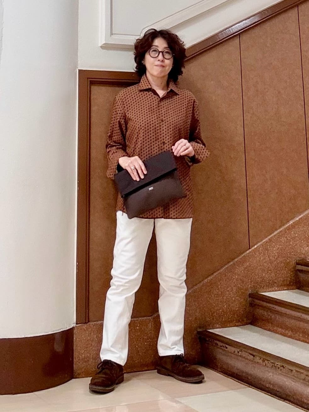 のぐみさんの「TAKEO KIKUCHI｜ボーラーハット柄 長袖シャツ」を使ったコーディネート