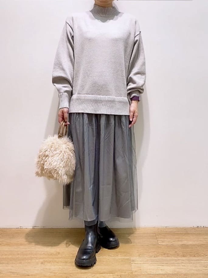 Hamaさんの「Dessin｜【洗える】ニットチュールドッキングワンピース」を使ったコーディネート