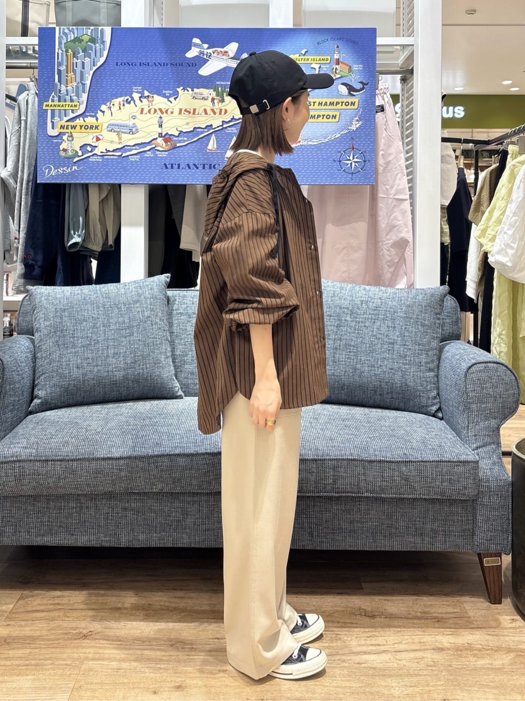 risaさんの「Dessin｜【洗える】ストライプフードブラウス」を使ったコーディネート