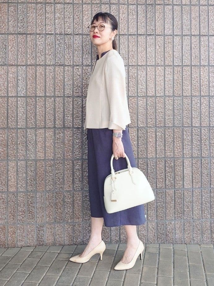 MUTSUKOさんの「UNTITLED｜【短丈/日本製】カラミ風メッシュ ノーカラージャケット」を使ったコーディネート