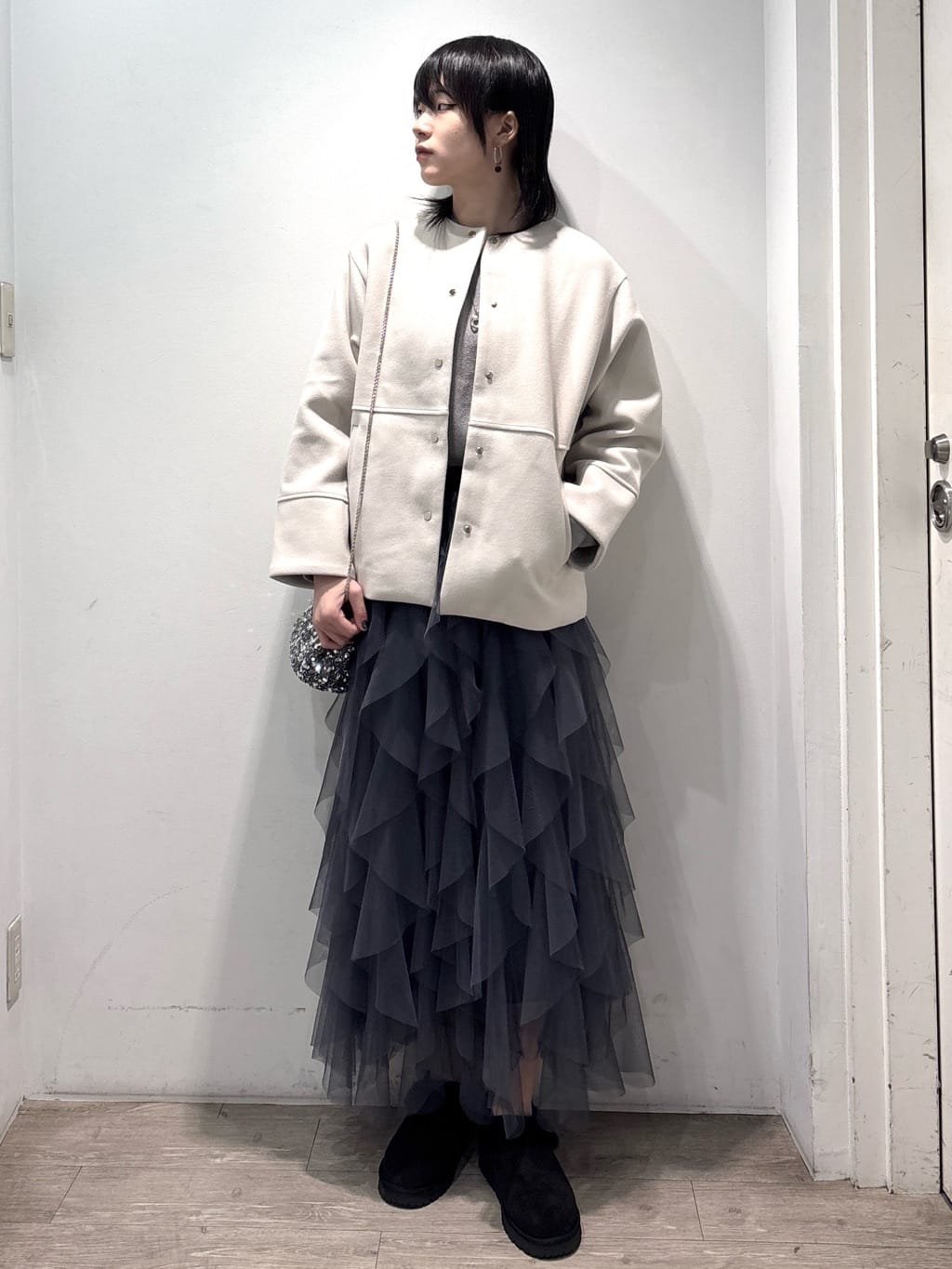 くっしーさんの「OPAQUE.CLIP｜ボタンデザインラメニット【洗濯機OK】」を使ったコーディネート
