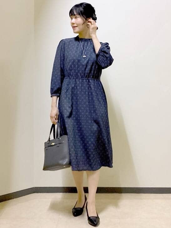  beni_gingerさんの「Reflect｜【きちんと見え／通勤／セレモニーにおすすめ◎】ドット&times;ダイヤ柄ワンピース」を使ったコーディネート