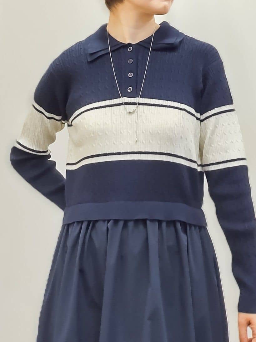 やまちゃんさんの「grove｜【時短コーデ】ポロニットドッキングワンピース」を使ったコーディネート