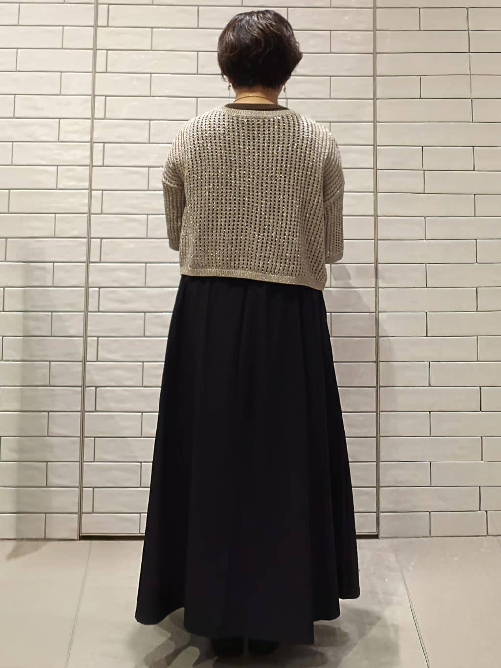 かなこさんの「OPAQUE.CLIP｜2WAY ラメメッシュニット【洗濯機洗い可／抗ピル】」を使ったコーディネート