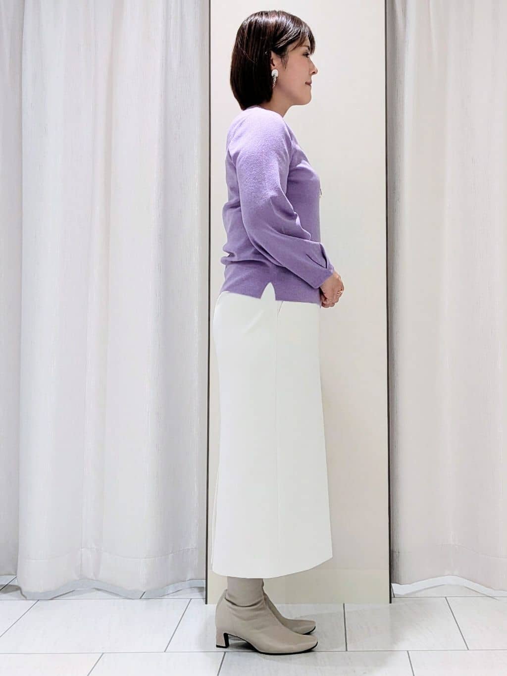 Onumaさんの「UNTITLED｜【きれいめ/洗える】ラメ入りワイドボートネックニット」を使ったコーディネート