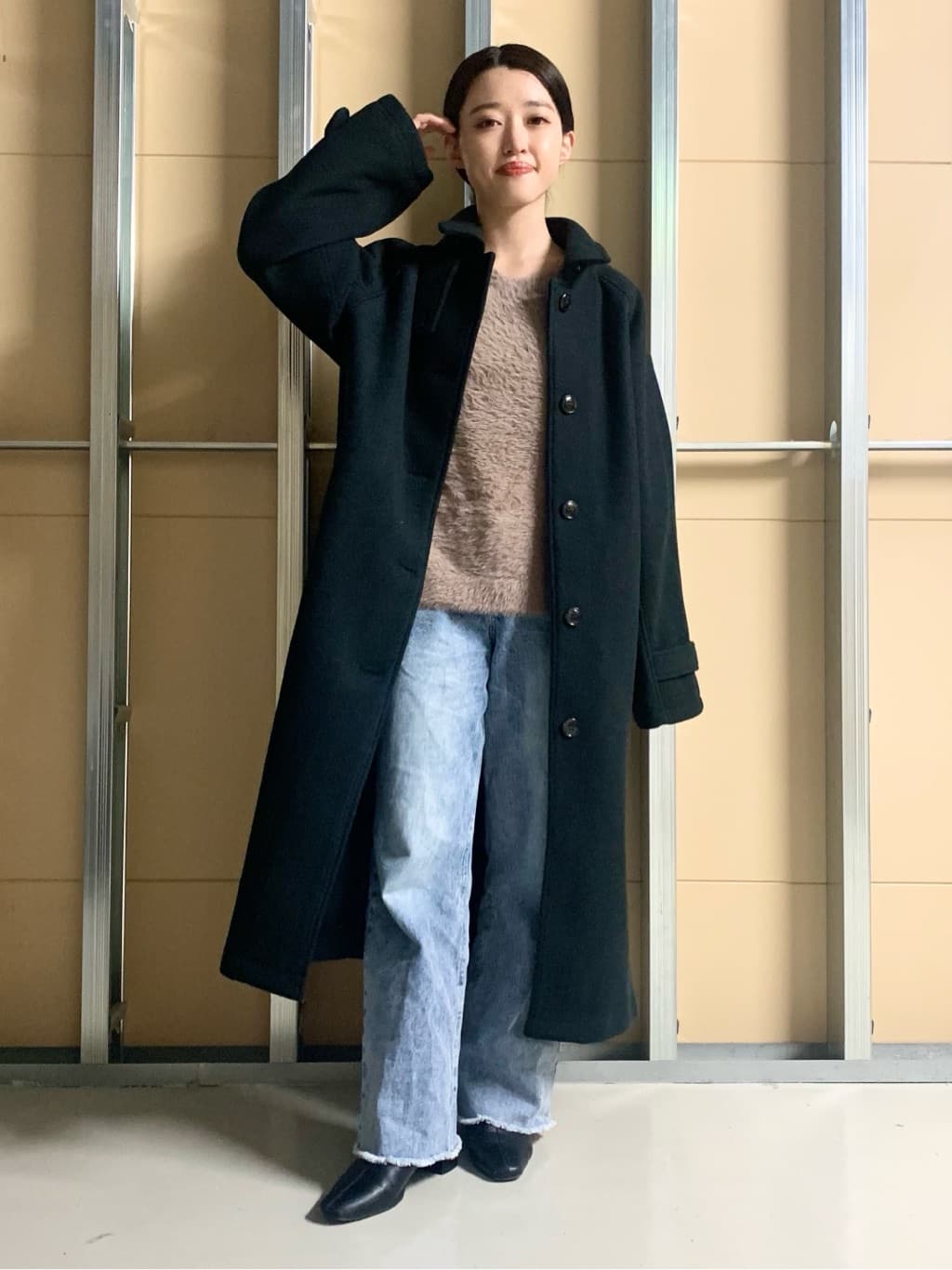 sahoさんの「THE SHOP TK｜ジャージメルトンスタンドカラーコート」を使ったコーディネート