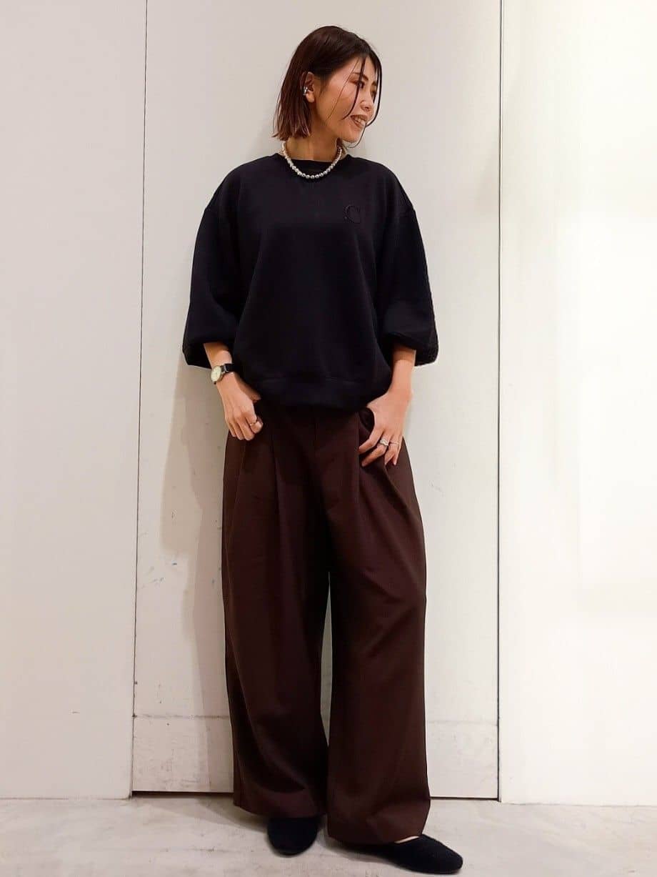 shinkoさんの「OPAQUE.CLIP｜タックデザインワイドパンツ【洗濯機OK】」を使ったコーディネート