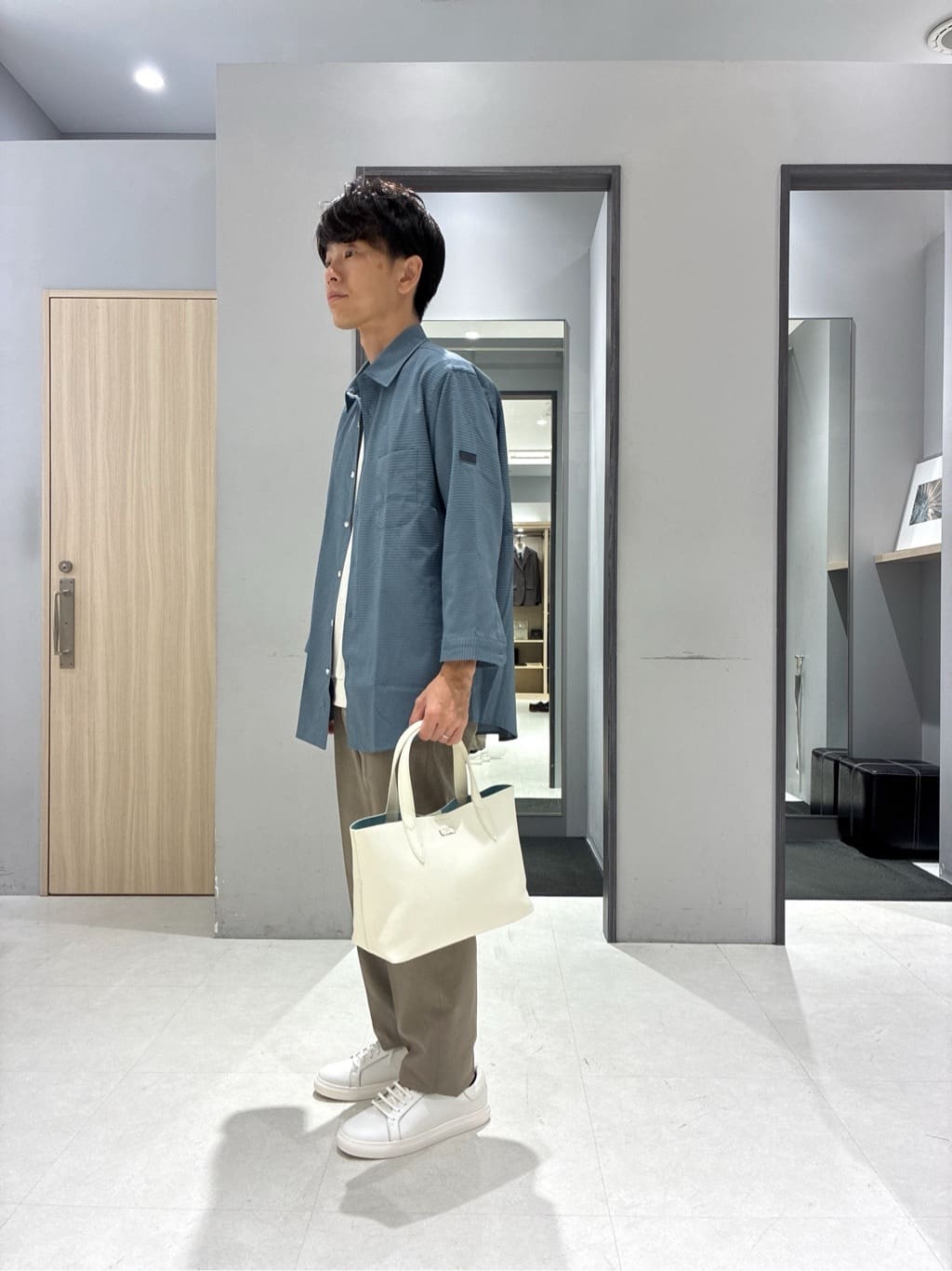 わいずみさんの「TAKEO KIKUCHI｜【COOL CITY WEAR】DotAir（R）サッカー シャツ」を使ったコーディネート