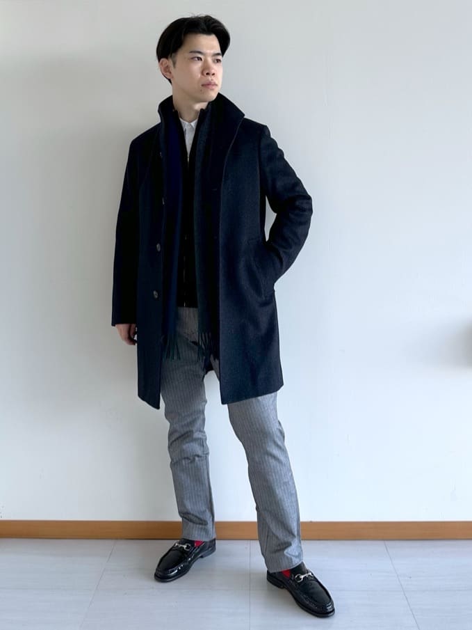 イッシーさんの「TAKEO KIKUCHI｜【ウールカシミヤブレンド】ビーバー調 スタンドカラー コート」を使ったコーディネート