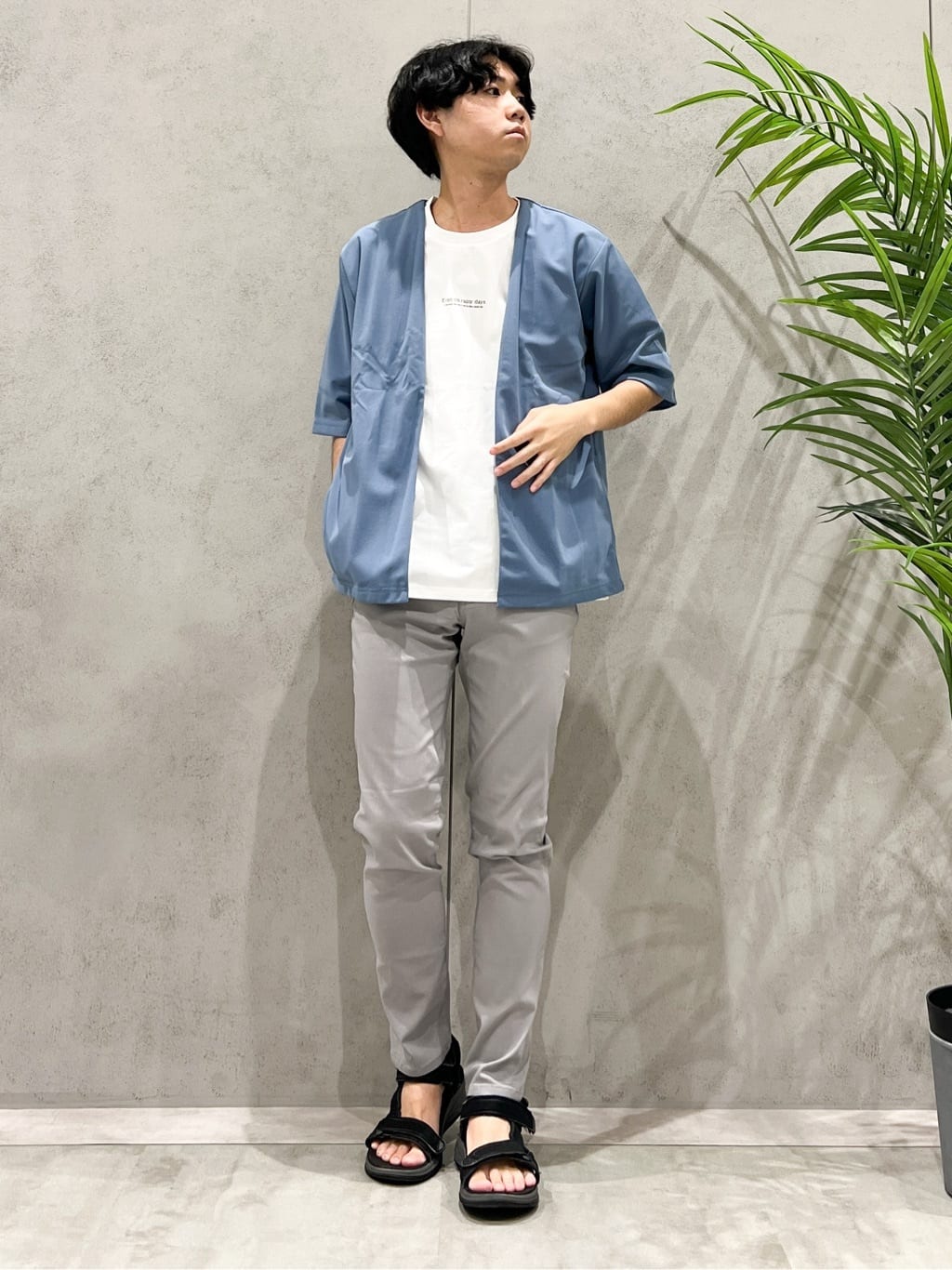 SHI-MAさんの「THE SHOP TK｜五分袖カーディガン+半袖Tシャツセットアイテム 洗濯機OK」を使ったコーディネート