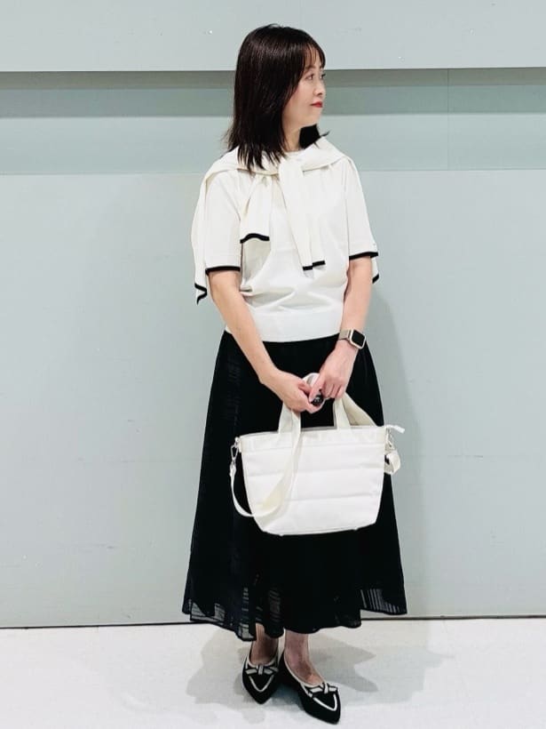 makiさんの「UNTITLED｜【アンサンブル可/薄手/洗える】5分袖クルーニット」を使ったコーディネート