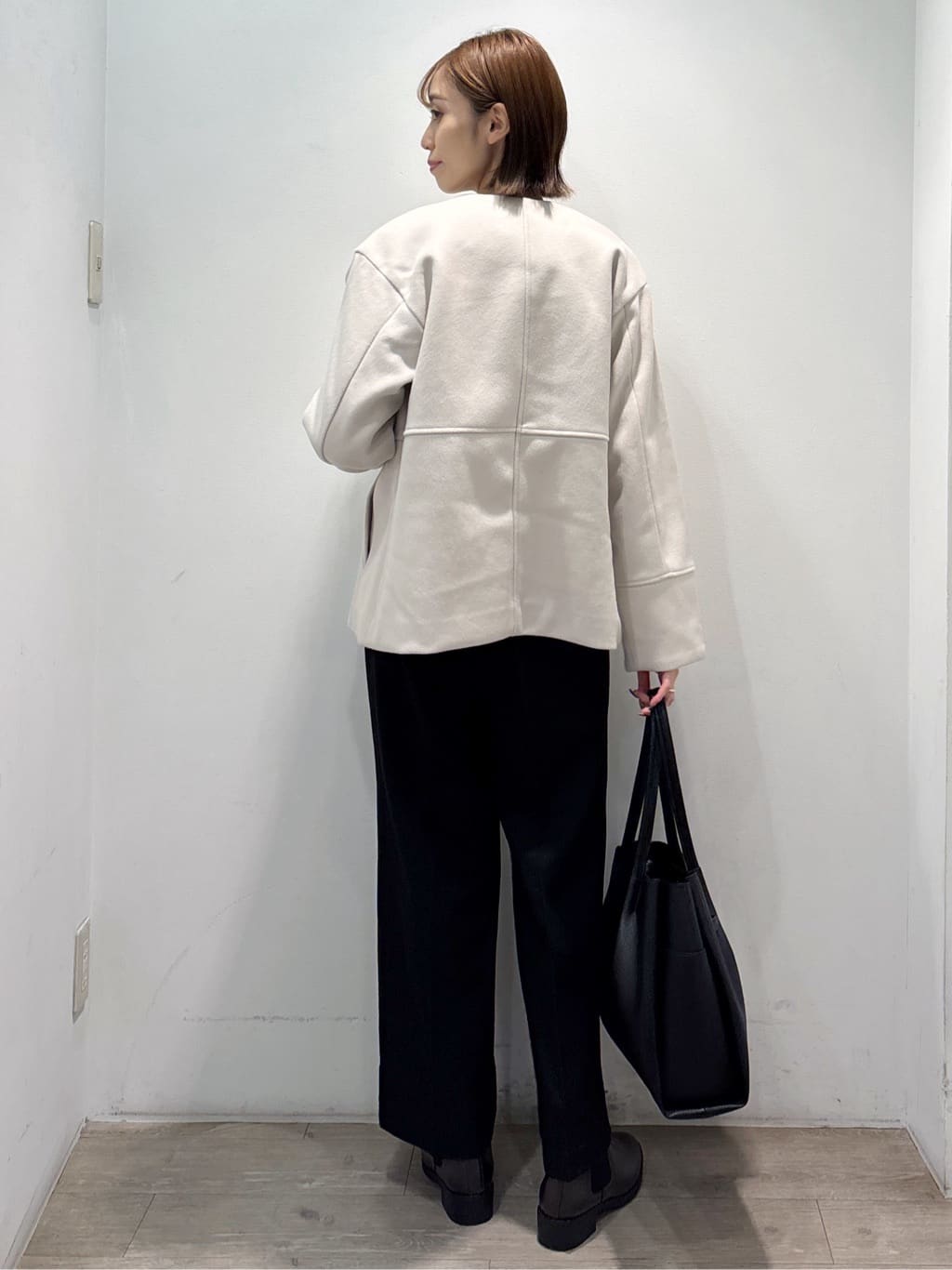 ぶまりんさんの「OPAQUE.CLIP｜ウールライクメルトンノーカラーコート【洗濯機洗い可】」を使ったコーディネート
