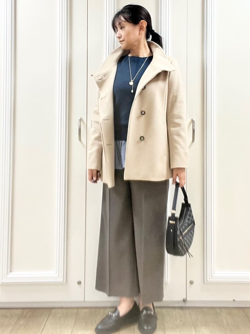 KAOさんの「Reflect｜【SS-4Lサイズ／衿が顔に当たらない◎】スタンドネックミドルコート」を使ったコーディネート